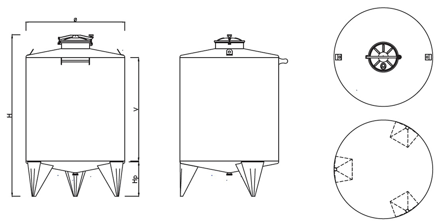 Schéma technique des dimensions - Cuve Inox ISTOC