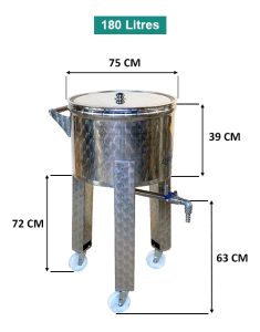 Dimensions Cuve inox mobile sur pieds 180 Litres